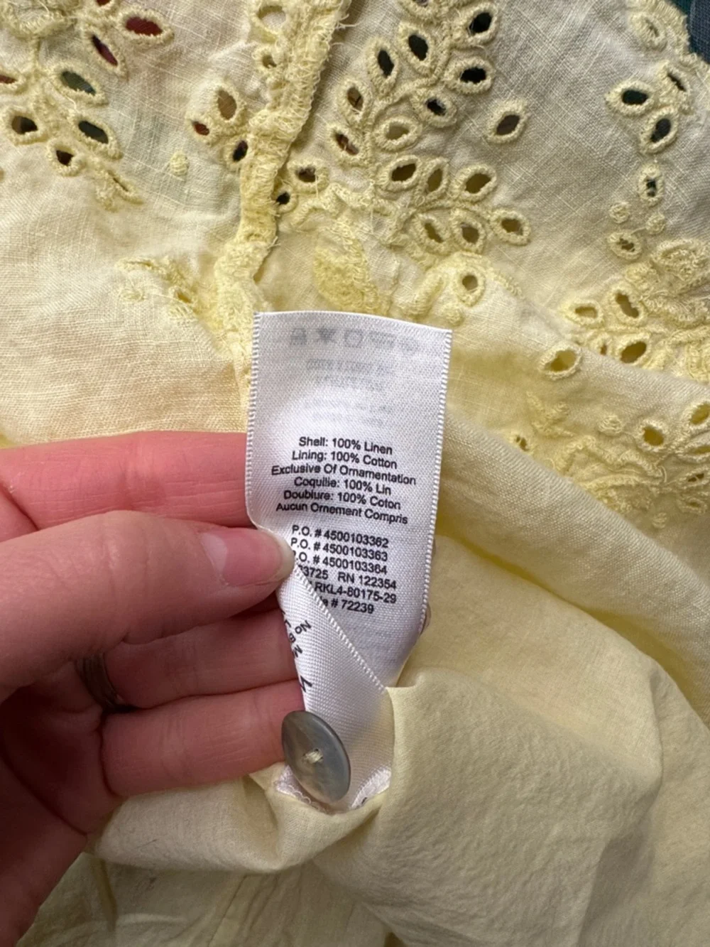 Wilfred 100% linen la boheme Yellow Eyelet Button-Front Midi Dress boho - Picture 17 of 17